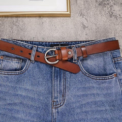 Retro Needle Buckle Cowhide Belt Narrow Jeans Belt