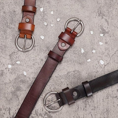 Retro Needle Buckle Cowhide Belt Narrow Jeans Belt