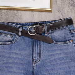 Retro Needle Buckle Cowhide Belt Narrow Jeans Belt