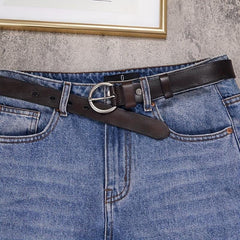 Retro Needle Buckle Cowhide Belt Narrow Jeans Belt