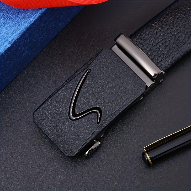 Men's Leather Belt Automatic Buckle Business Waist Strap