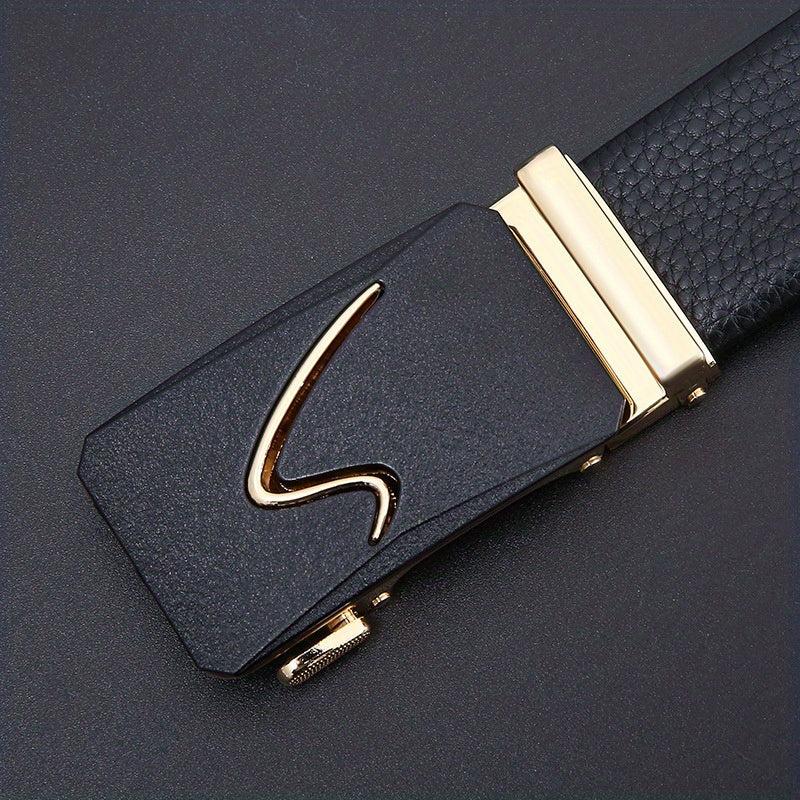 Men's Leather Belt Automatic Buckle Business Waist Strap