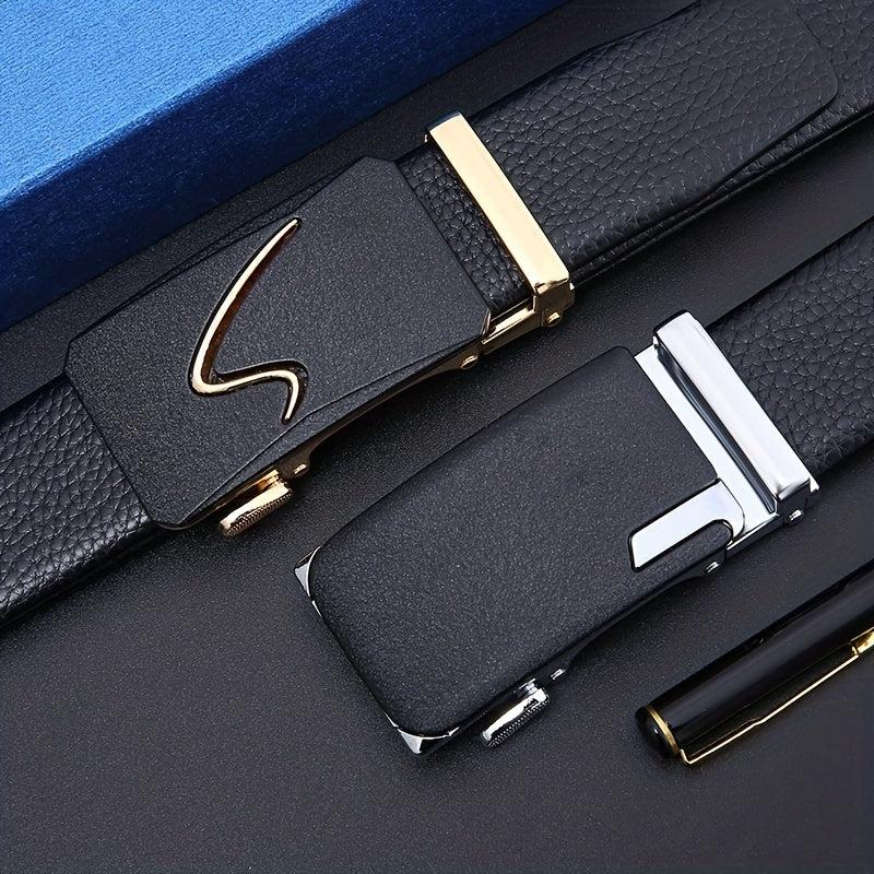 Men's Leather Belt Automatic Buckle Business Waist Strap