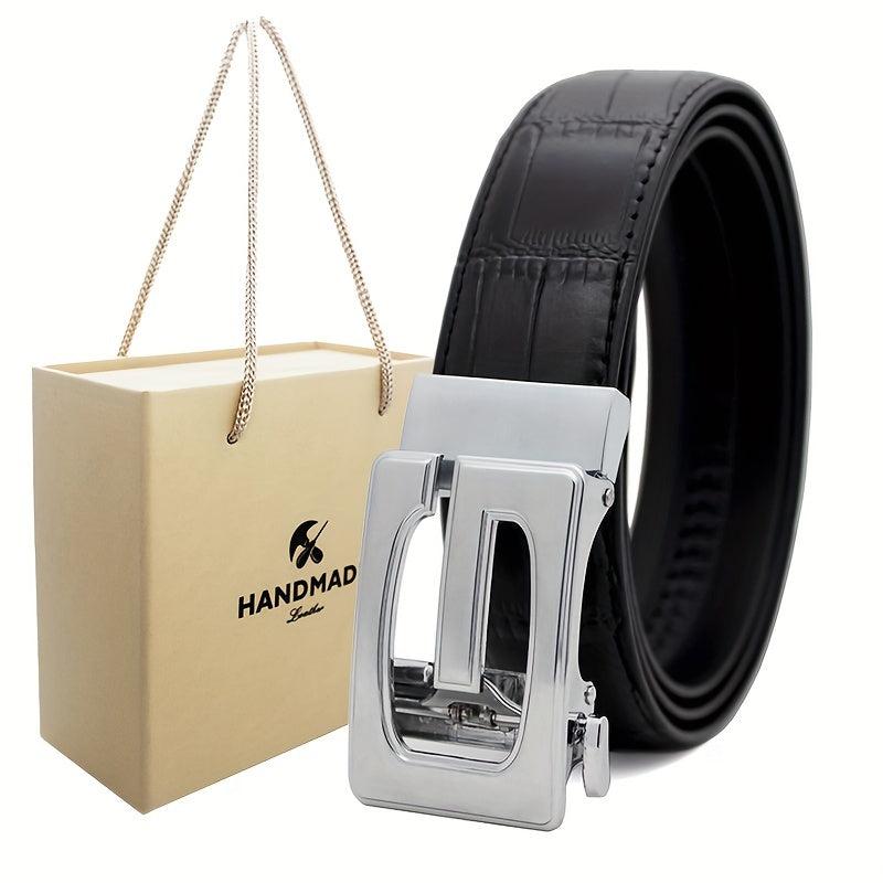 Men's Leather Ratchet Belt for Casual Jeans, Micro Adjustable Fit