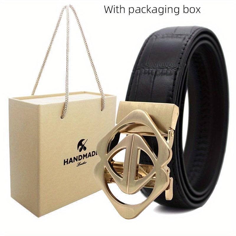 Men's Leather Ratchet Belt for Casual Jeans, Micro Adjustable Fit