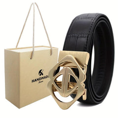 Men's Leather Ratchet Belt for Casual Jeans, Micro Adjustable Fit