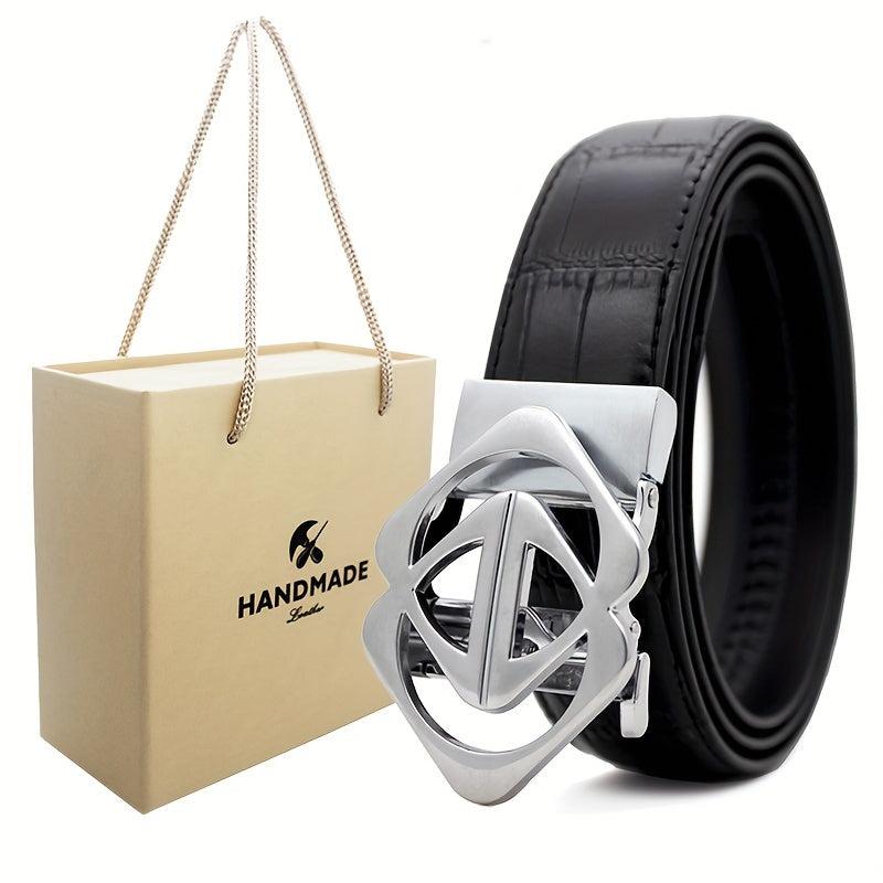 Men's Leather Ratchet Belt for Casual Jeans, Micro Adjustable Fit