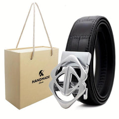Men's Leather Ratchet Belt for Casual Jeans, Micro Adjustable Fit
