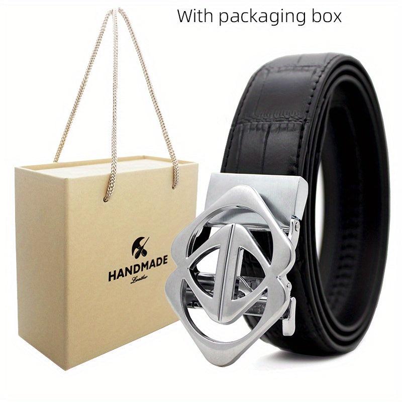 Men's Leather Ratchet Belt for Casual Jeans, Micro Adjustable Fit