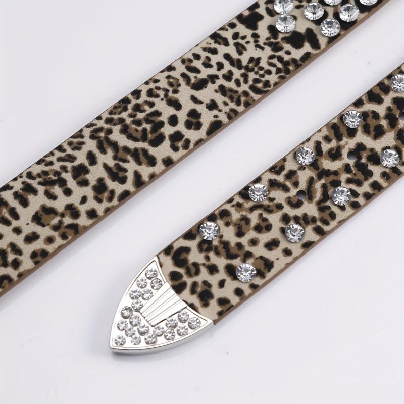 Leopard Inlaid Diamond Punk Style Leather Belt Pants