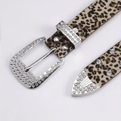 Leopard Inlaid Diamond Punk Style Leather Belt Pants