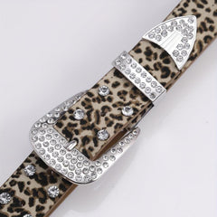 Leopard Inlaid Diamond Punk Style Leather Belt Pants