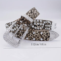 Leopard Inlaid Diamond Punk Style Leather Belt Pants