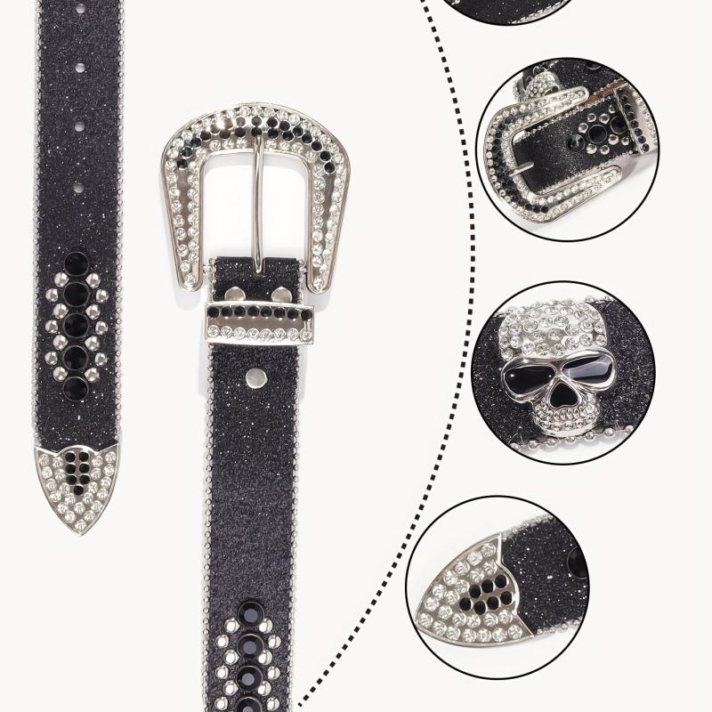 Skull Head Rivet Leather Belt for Jeans Pants