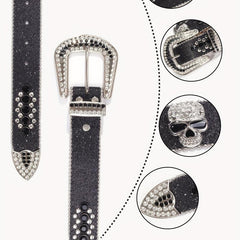 Skull Head Rivet Leather Belt for Jeans Pants