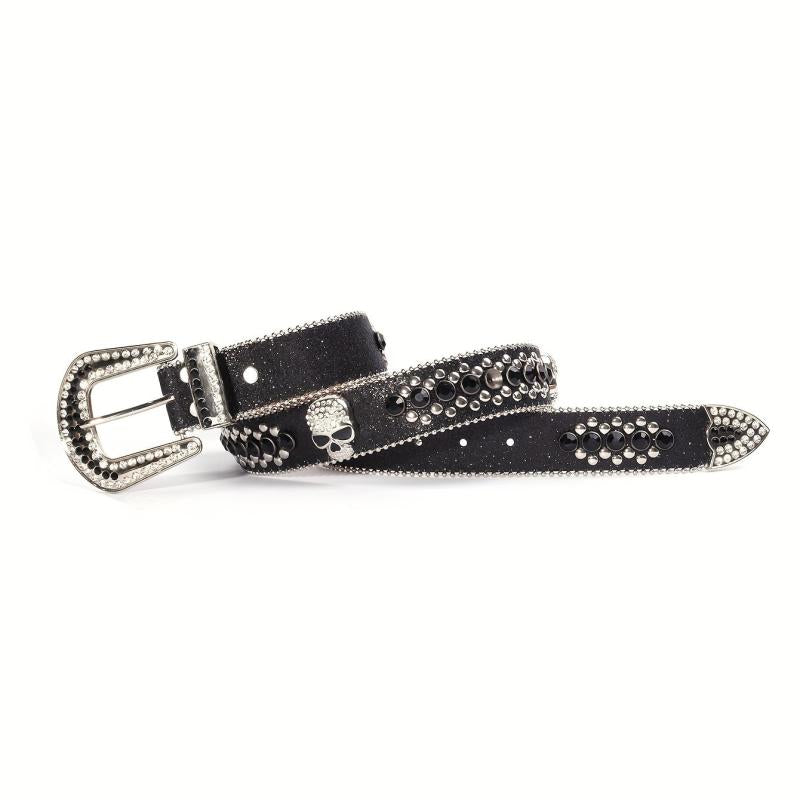 Skull Head Rivet Leather Belt for Jeans Pants