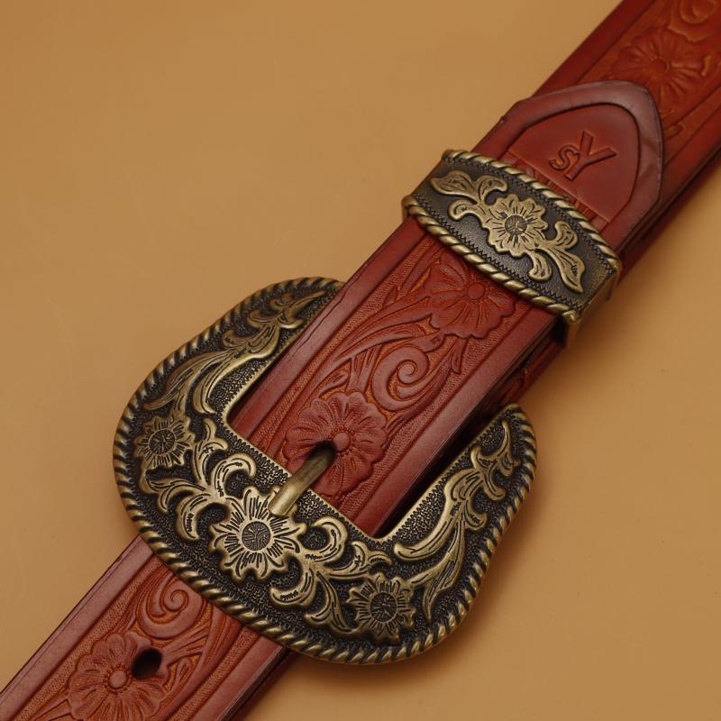 Retro Pattern Buckle Belt for Men Denim Pants Jeans