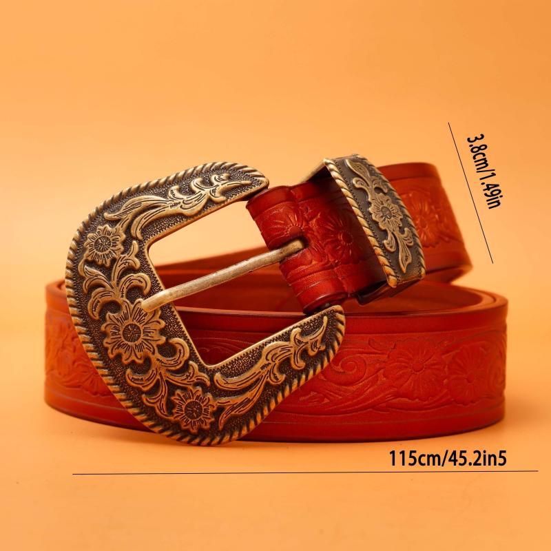 Retro Pattern Buckle Belt for Men Denim Pants Jeans