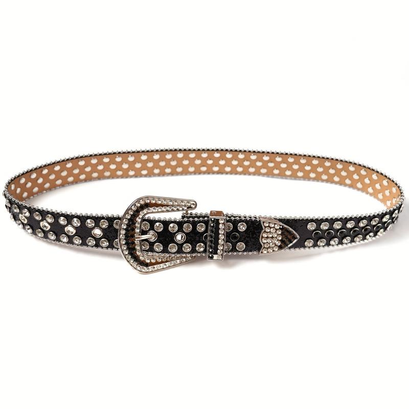 Sparkle Studded Rhinestone PU Leather Cowboy Belt