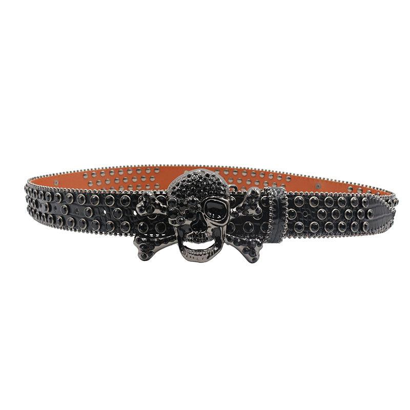 Men's Rhinestone Skull Buckle Western Belt