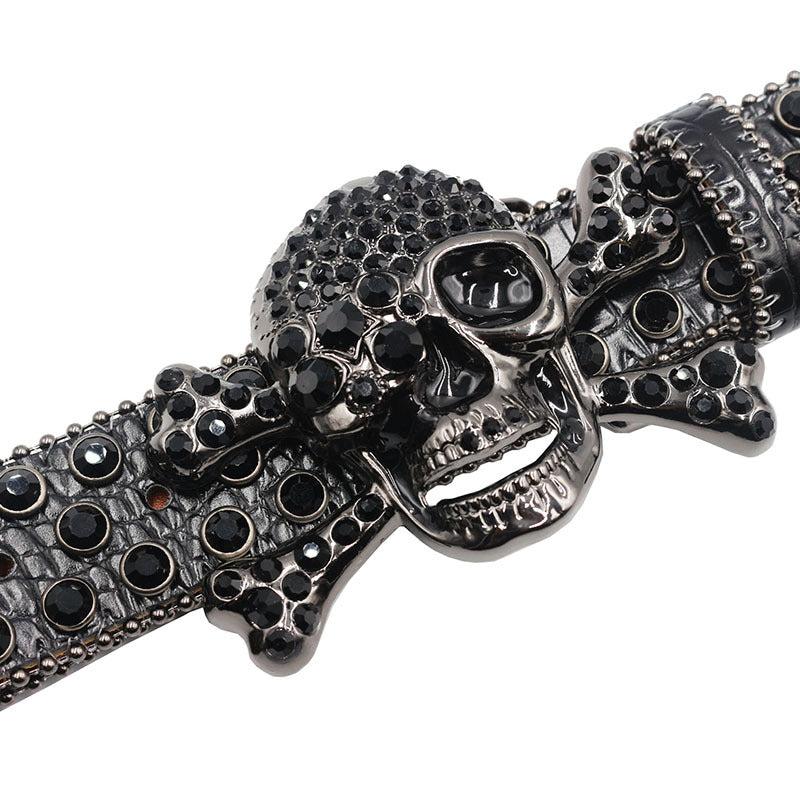 Men's Rhinestone Skull Buckle Western Belt