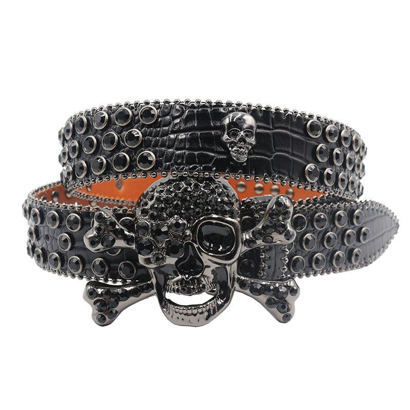 Men's Rhinestone Skull Buckle Western Belt