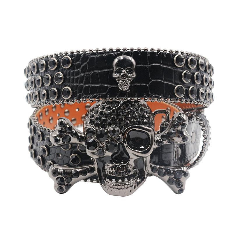 Men's Rhinestone Skull Buckle Western Belt