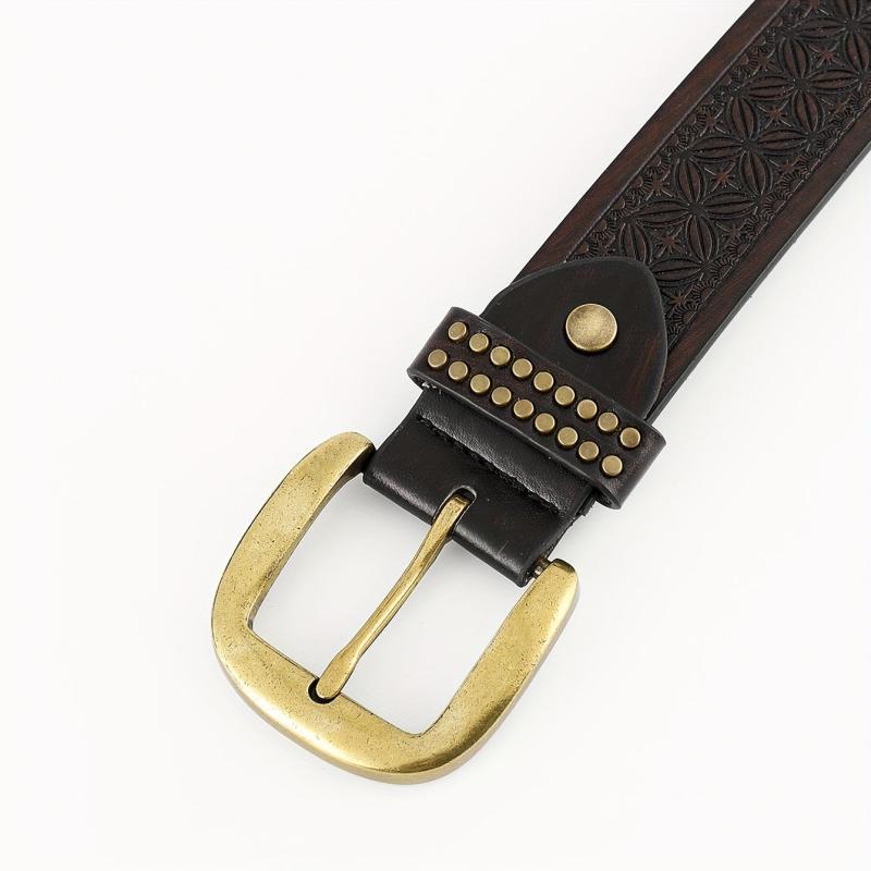 Men's PU Leather Flower Pattern Business Belt Square Buckle Waist Strap