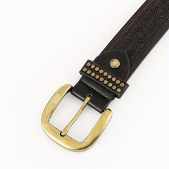 Men's PU Leather Flower Pattern Business Belt Square Buckle Waist Strap