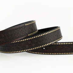 Men's PU Leather Flower Pattern Business Belt Square Buckle Waist Strap