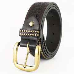 Men's PU Leather Flower Pattern Business Belt Square Buckle Waist Strap