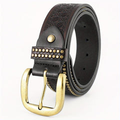 Men's PU Leather Flower Pattern Business Belt Square Buckle Waist Strap