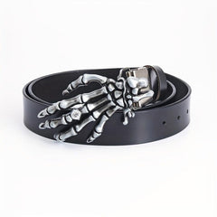 Men's Leather Buckle Belt Skull Hand Pattern Decorative Belt