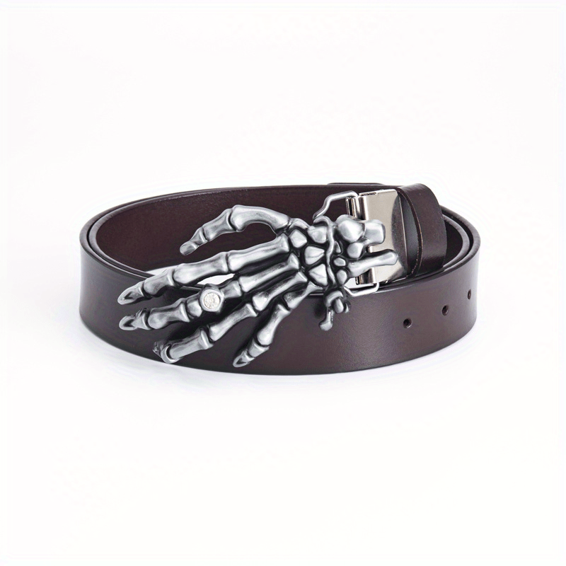 Men's Leather Buckle Belt Skull Hand Pattern Decorative Belt