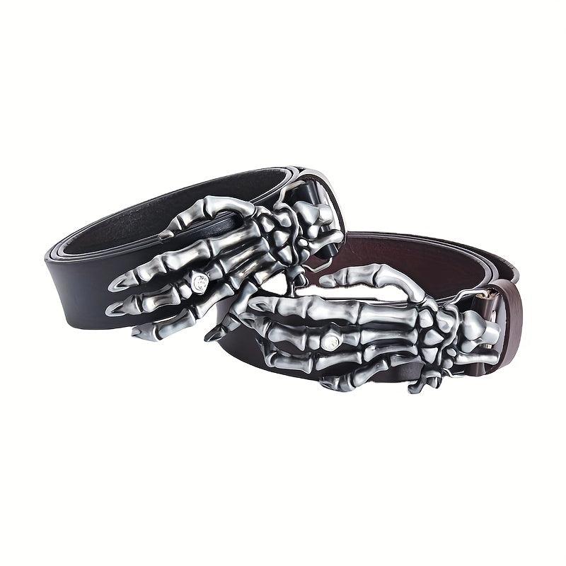 Men's Leather Buckle Belt Skull Hand Pattern Decorative Belt