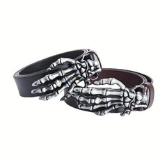 Men's Leather Buckle Belt Skull Hand Pattern Decorative Belt