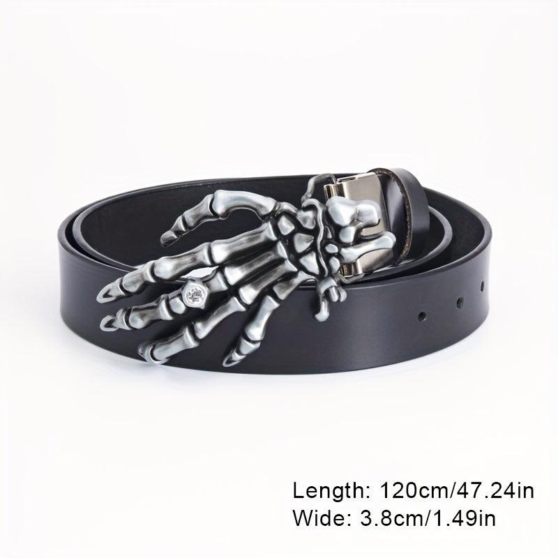 Men's Leather Buckle Belt Skull Hand Pattern Decorative Belt