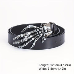 Men's Leather Buckle Belt Skull Hand Pattern Decorative Belt