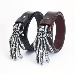 Men's Leather Buckle Belt Skull Hand Pattern Decorative Belt