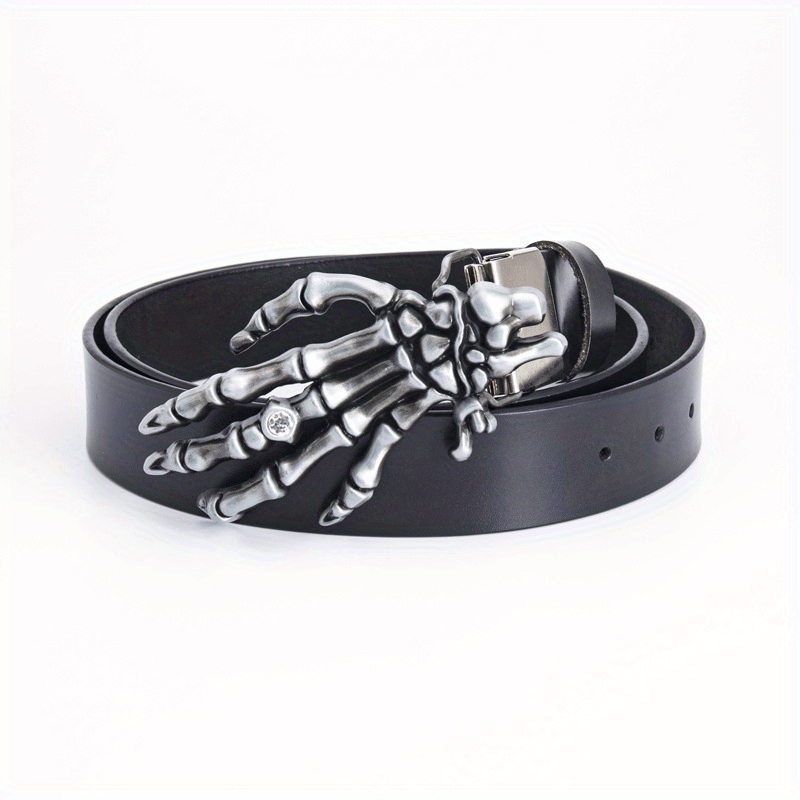 Men's Leather Buckle Belt Skull Hand Pattern Decorative Belt