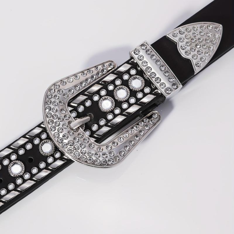 Glamorous Rhinestone Inlaid Wide Leather Belt for Men
