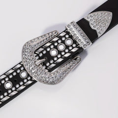 Glamorous Rhinestone Inlaid Wide Leather Belt for Men