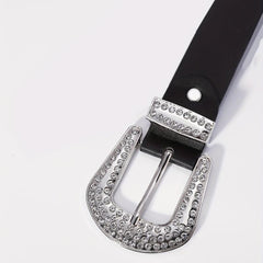 Glamorous Rhinestone Inlaid Wide Leather Belt for Men