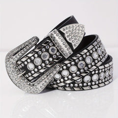 Glamorous Rhinestone Inlaid Wide Leather Belt for Men