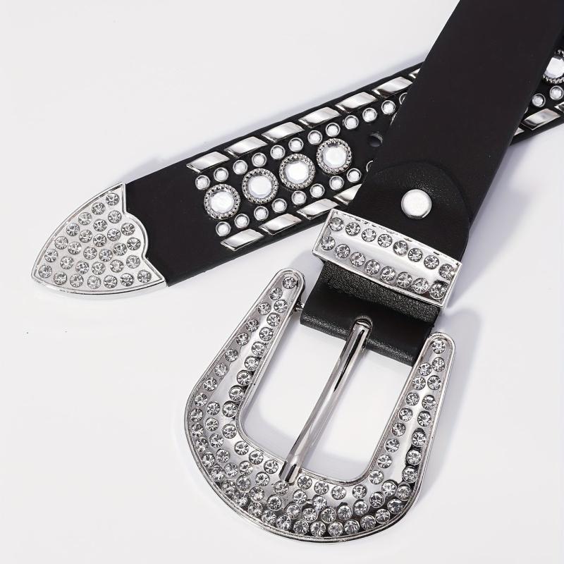 Glamorous Rhinestone Inlaid Wide Leather Belt for Men