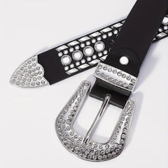 Glamorous Rhinestone Inlaid Wide Leather Belt for Men