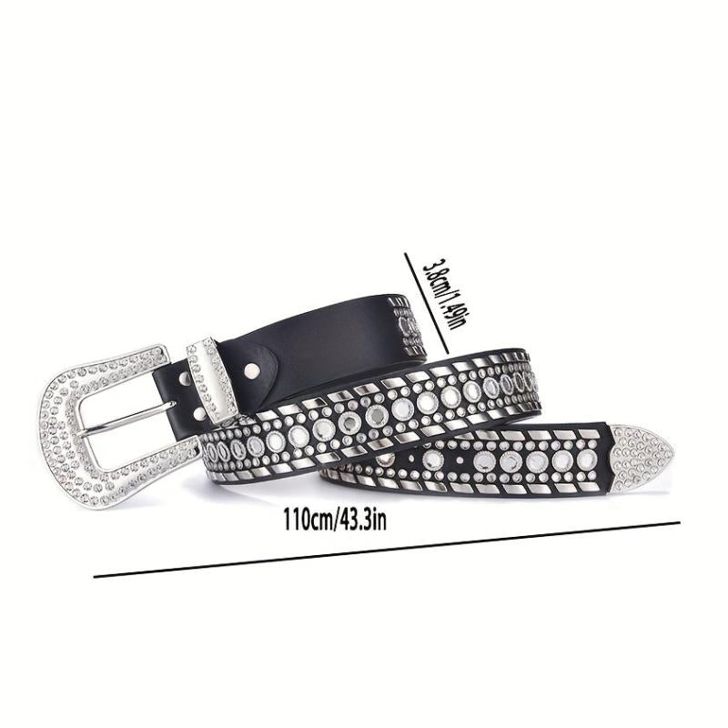 Glamorous Rhinestone Inlaid Wide Leather Belt for Men