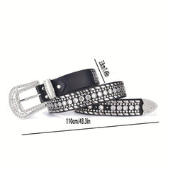 Glamorous Rhinestone Inlaid Wide Leather Belt for Men