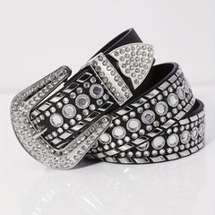Glamorous Rhinestone Inlaid Wide Leather Belt for Men
