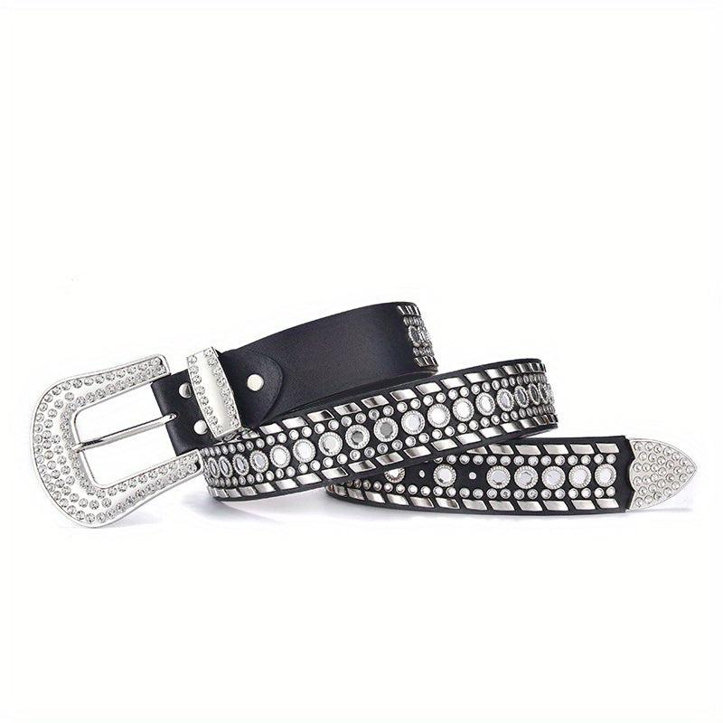 Glamorous Rhinestone Inlaid Wide Leather Belt for Men